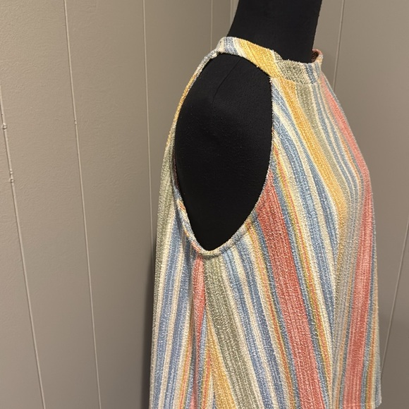 Anthropologie (W5) muted stripe nubby tweed button back halter top. XL. - Picture 2 of 5